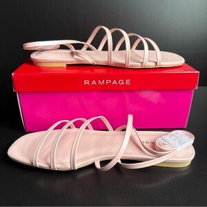 NIB Rampage Pink Athena Synthetic Strappy Square Toe Flat Sandal Women’s Size 10